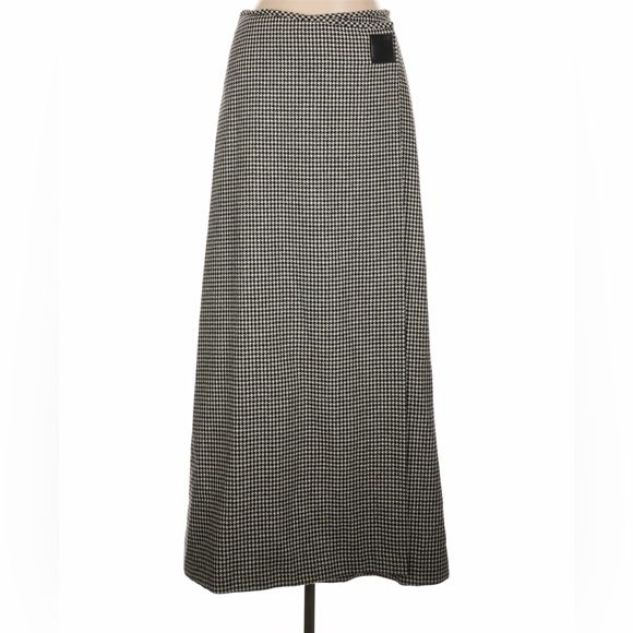 Ralph Lauren Wool Midi Maxi Skirt 12 Houndstooth A-Line Equestrian Wrap Vintage - Picture 4 of 11